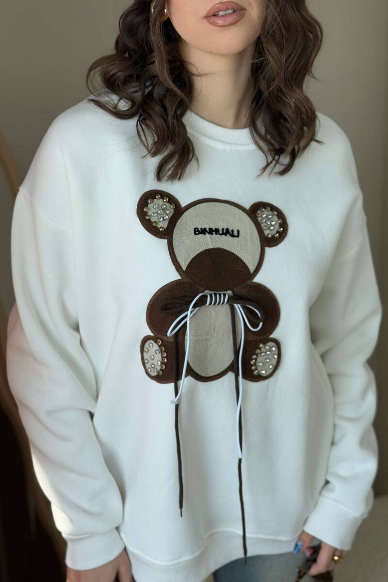 BEAR IMAGE FLUFFY WOMAN SWEATSHIRT WHITE-E BARDHE - 4