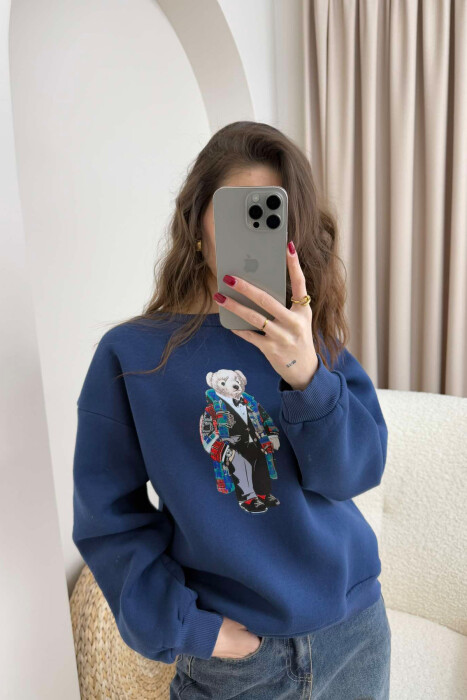 BEAR IMAGE FLUFFY WOMEN SWEATSHIRT BLUE/BLU - 2