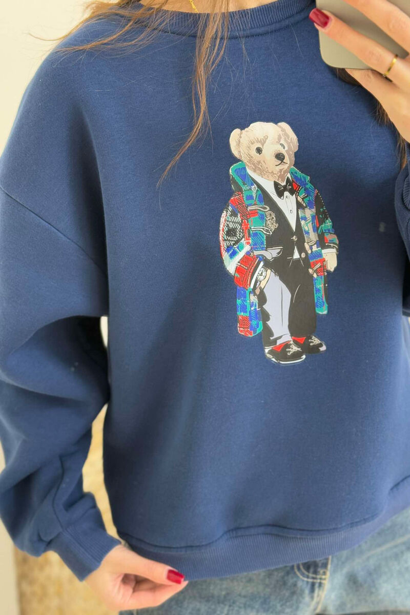 BEAR IMAGE FLUFFY WOMEN SWEATSHIRT BLUE/BLU - 3