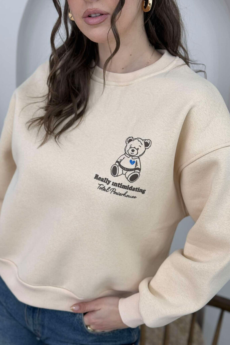 BEAR IMAGE ONE COLOR WOMEN SWEATSHIRT BEIGE/BEZHE - 4