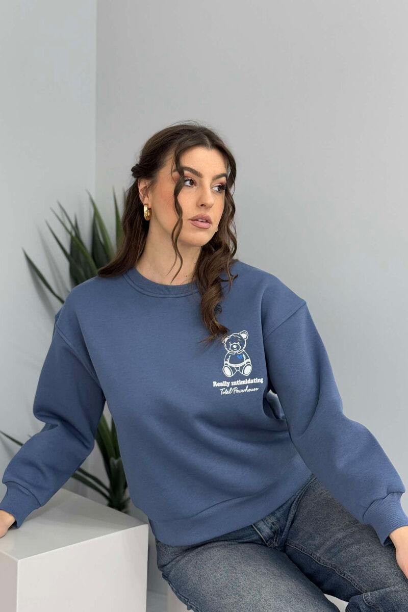 BEAR IMAGE ONE COLOR WOMEN SWEATSHIRT LIGHTBLUE/BZ - 3