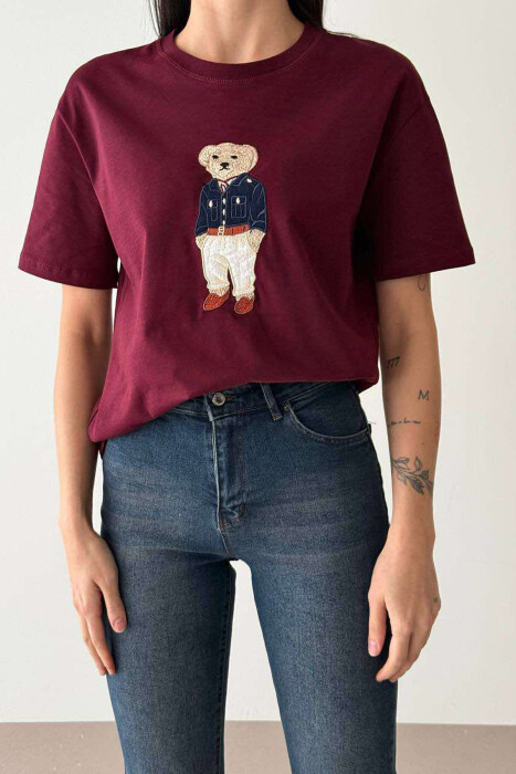 BEAR IMAGE ONE COLOR WOMEN T-SHIRT BURGUNDY/VISHNJE 