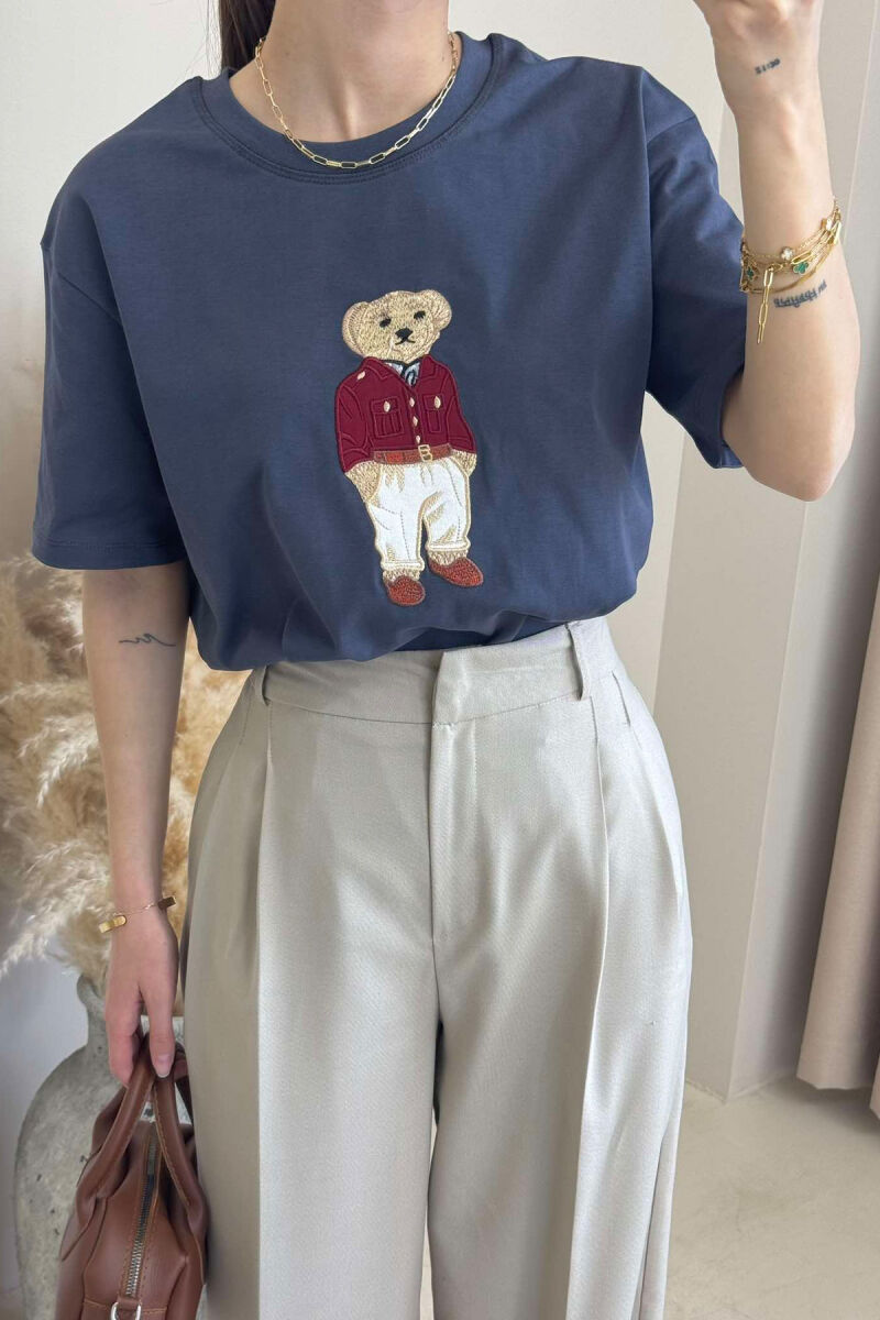 BEAR IMAGE ONE COLOR WOMEN T-SHIRT IN DARK GREY COLOR - 3