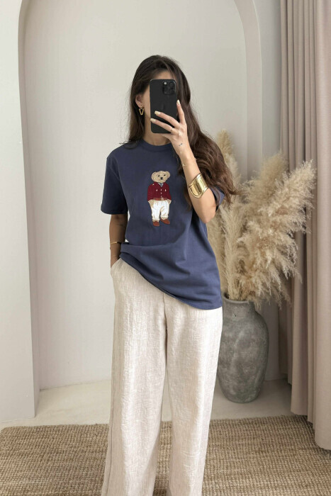 BEAR IMAGE ONE COLOR WOMEN T-SHIRT IN DARK GREY COLOR - 1