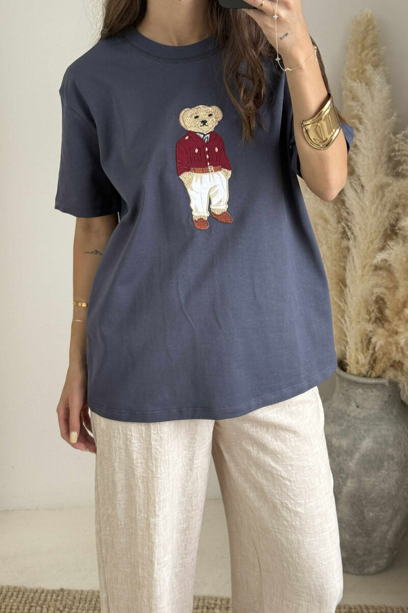 BEAR IMAGE ONE COLOR WOMEN T-SHIRT IN DARK GREY COLOR - 3