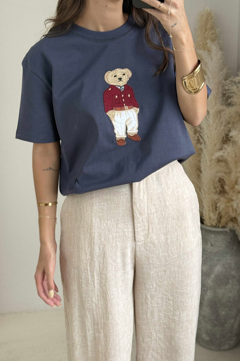 BEAR IMAGE ONE COLOR WOMEN T-SHIRT IN DARK GREY COLOR - 4