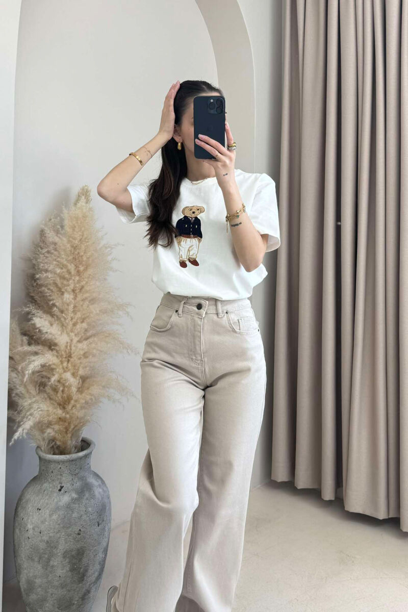 BEAR IMAGE ONE COLOR WOMEN T-SHIRT IN WHITE COLOR - 4