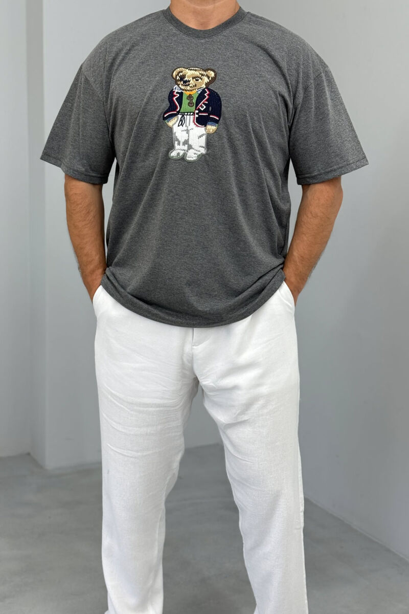 BEAR IMAGE ROUND NECK MEN T-SHIRT GREY/GRI - 1