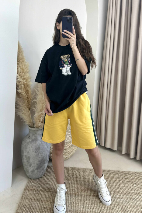 BEAR IMAGE T-SHIRT+SHORTS WOMEN SET BLACK-YELLOW/ZEVE - 2