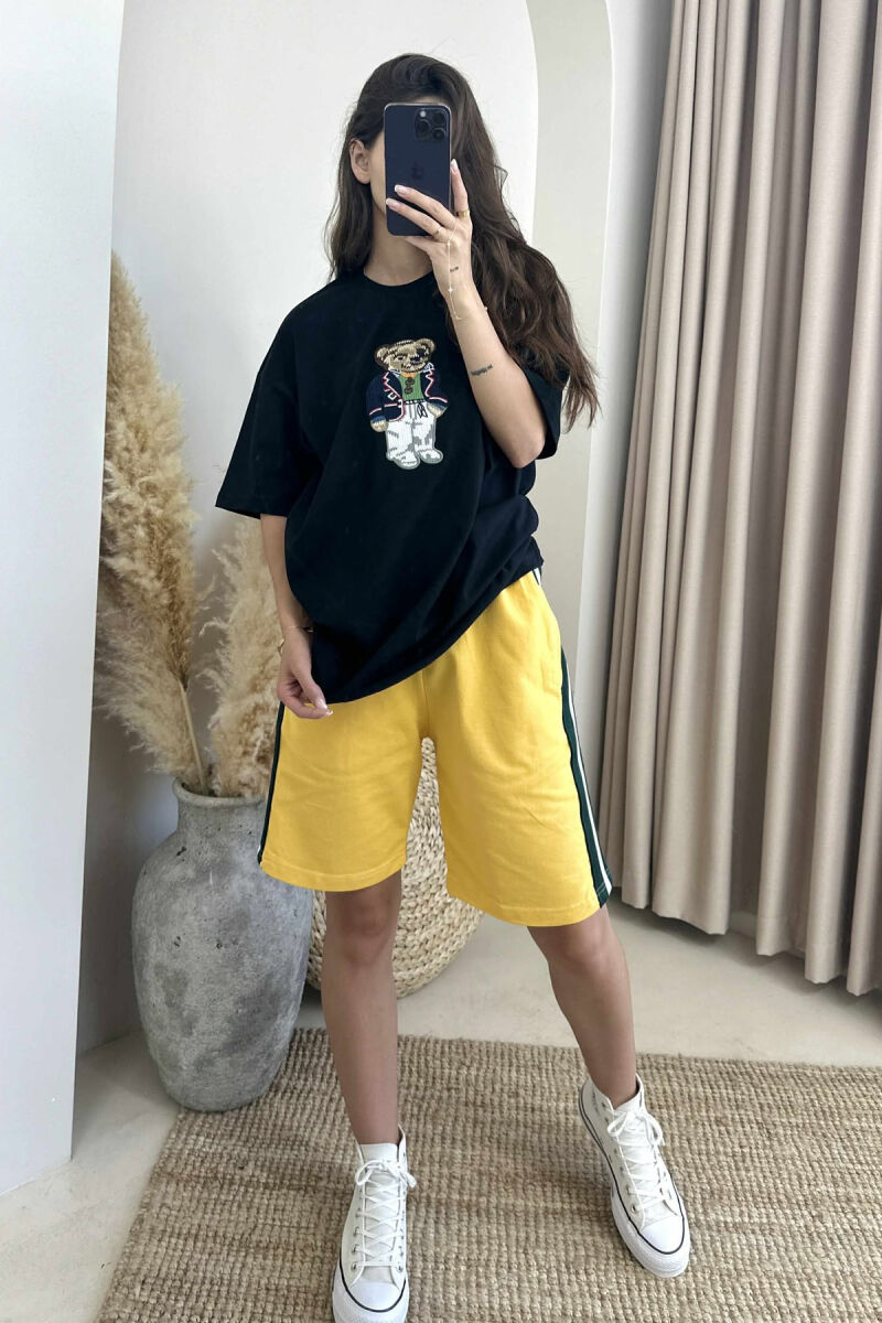 BEAR IMAGE T-SHIRT+SHORTS WOMEN SET BLACK-YELLOW/ZEVE - 2
