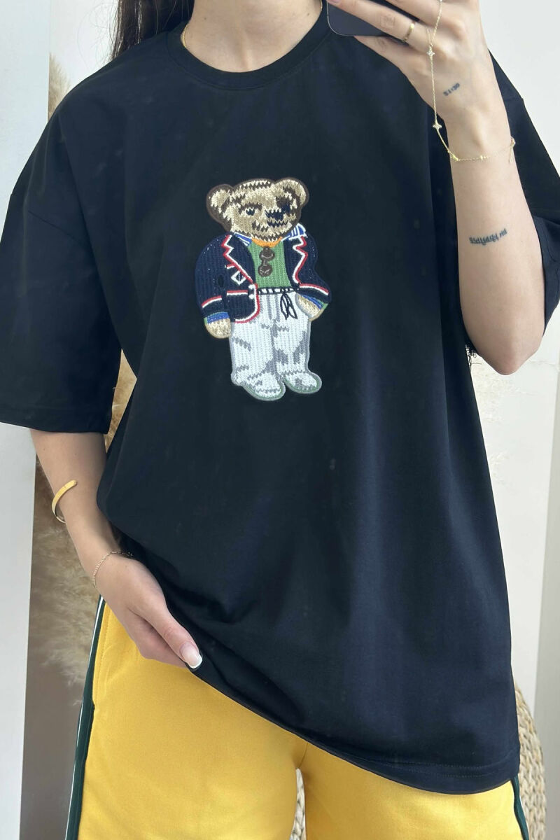 BEAR IMAGE T-SHIRT+SHORTS WOMEN SET BLACK-YELLOW/ZEVE - 3