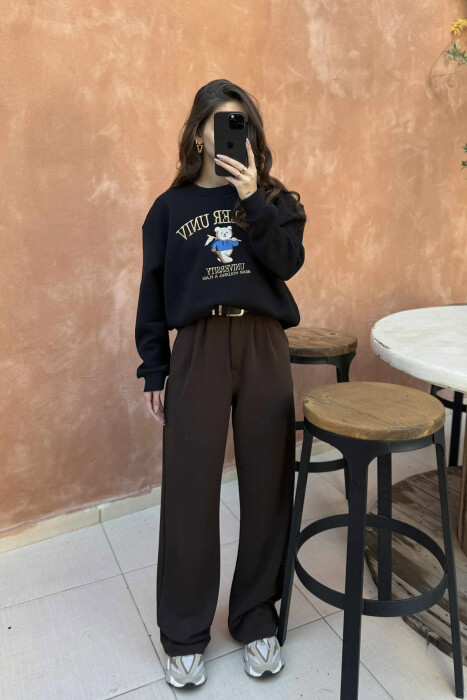 BEAR IMAGE WRITTINGS WOMEN SWEATSHIRT BLACK/ E ZEZE - 2