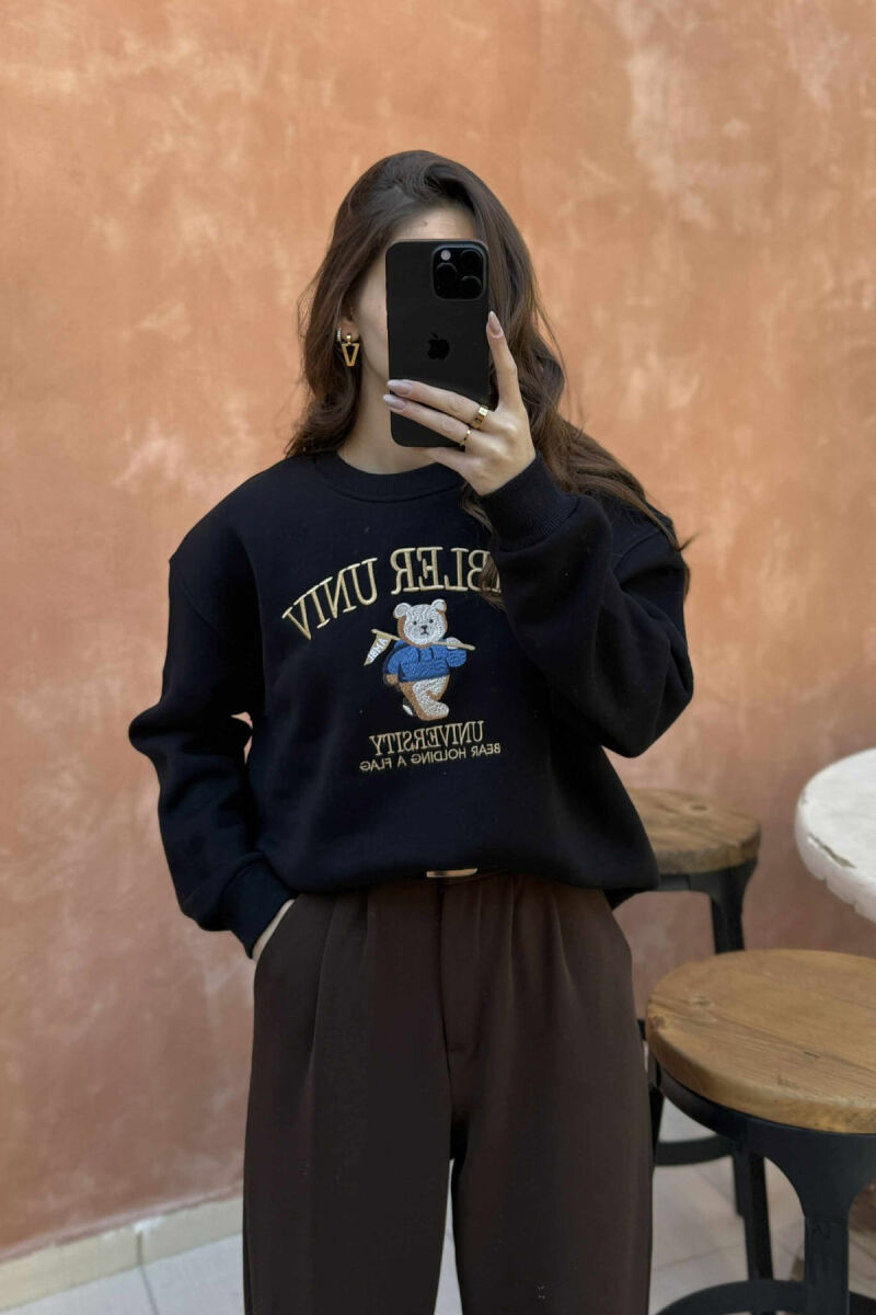 BEAR IMAGE WRITTINGS WOMEN SWEATSHIRT BLACK/ E ZEZE - 4