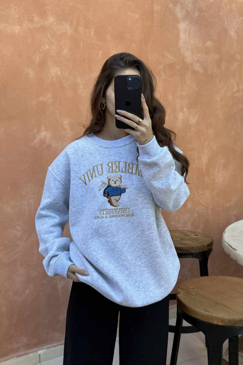 BEAR IMAGE WRITTINGS WOMEN SWEATSHIRT LIGHT GREY/GZ - 3