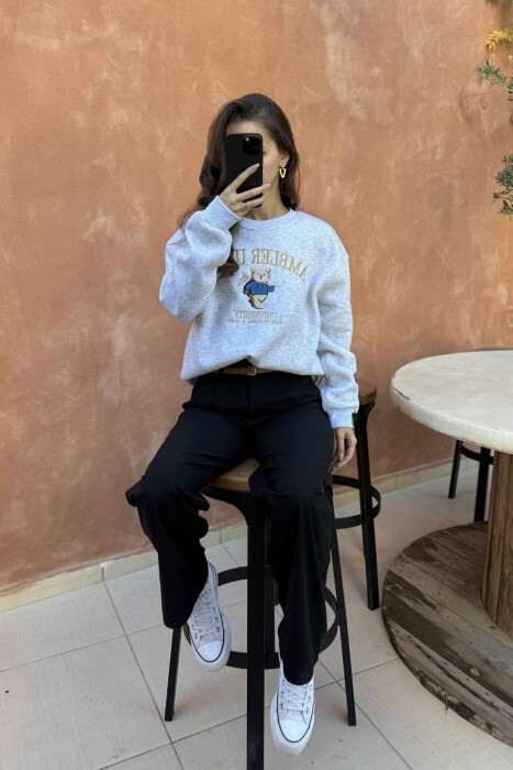 BEAR IMAGE WRITTINGS WOMEN SWEATSHIRT LIGHT GREY/GZ - 5