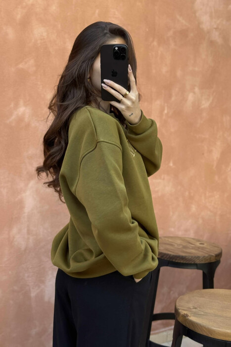 BEAR IMAGE WRITTINGS WOMEN SWEATSHIRT OLIVE/ULLI - 3