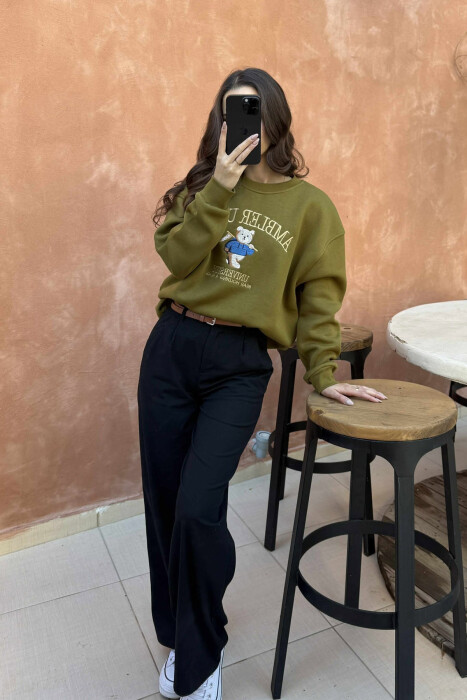 BEAR IMAGE WRITTINGS WOMEN SWEATSHIRT OLIVE/ULLI - 5