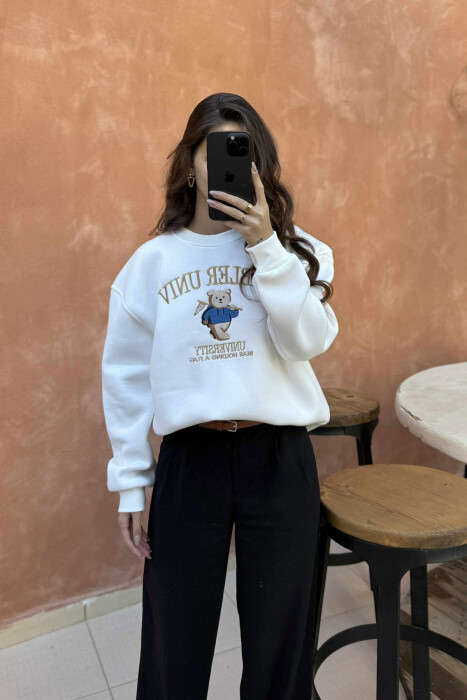 BEAR IMAGE WRITTINGS WOMEN SWEATSHIRT WHITE-E BARDHE 