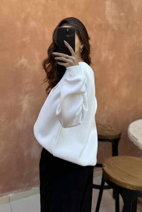 BEAR IMAGE WRITTINGS WOMEN SWEATSHIRT WHITE-E BARDHE - 2