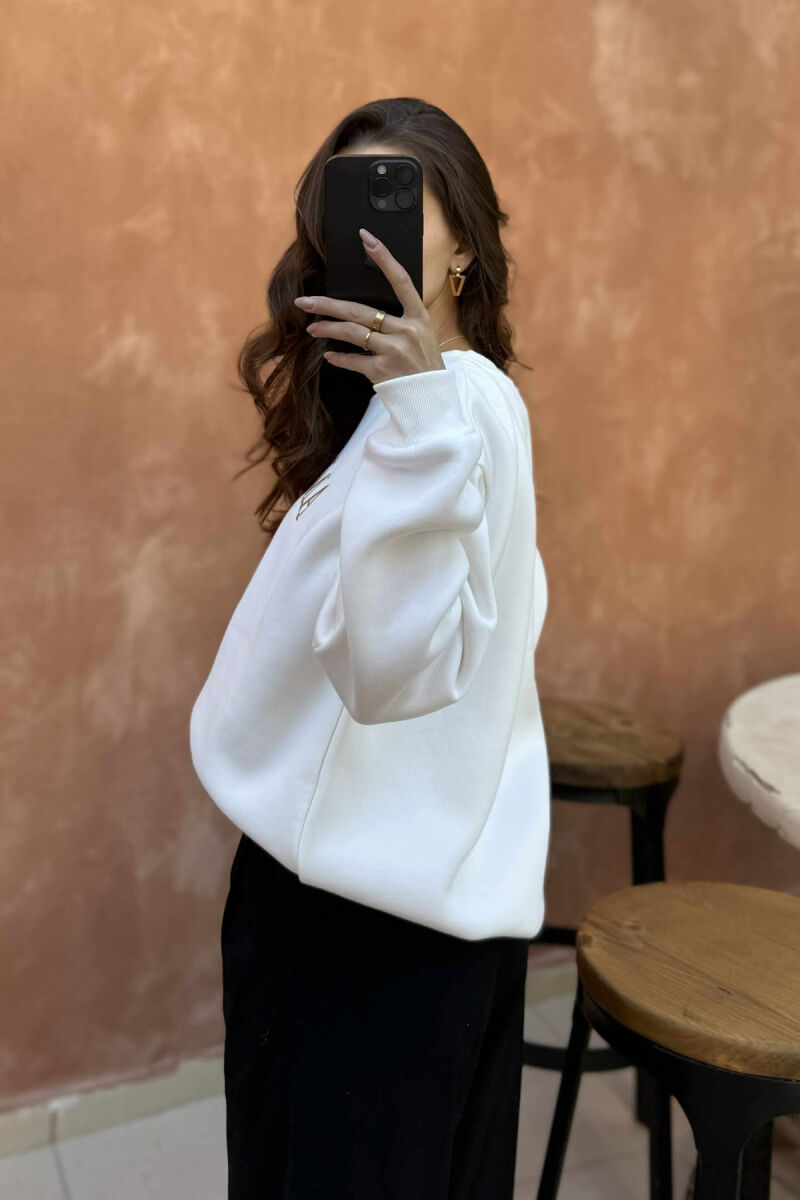 BEAR IMAGE WRITTINGS WOMEN SWEATSHIRT WHITE-E BARDHE - 2