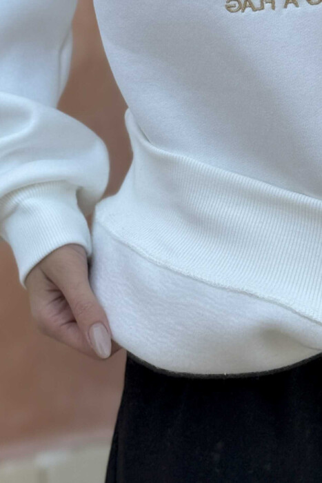 BEAR IMAGE WRITTINGS WOMEN SWEATSHIRT WHITE-E BARDHE - 4