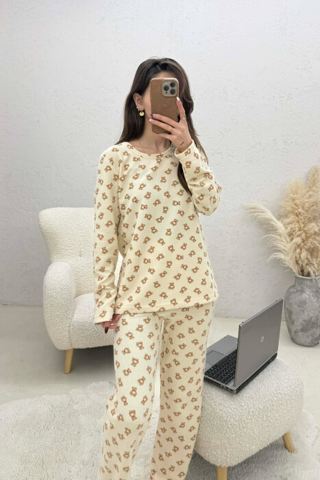 BEAR IMAGES DESIGN SWEATSHIRT+TROUSERS WOMEN PYJAMAS CREAM/KREM - 2