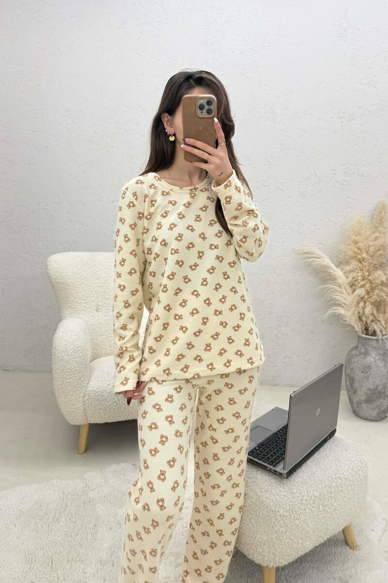 BEAR IMAGES DESIGN SWEATSHIRT+TROUSERS WOMEN PYJAMAS CREAM/KREM - 2