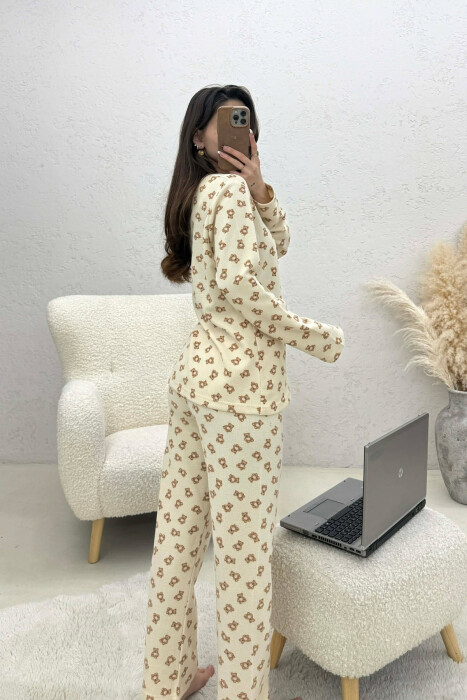 BEAR IMAGES DESIGN SWEATSHIRT+TROUSERS WOMEN PYJAMAS CREAM/KREM - 3
