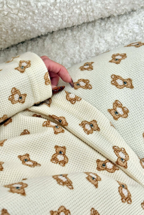 BEAR IMAGES DESIGN SWEATSHIRT+TROUSERS WOMEN PYJAMAS CREAM/KREM - 4
