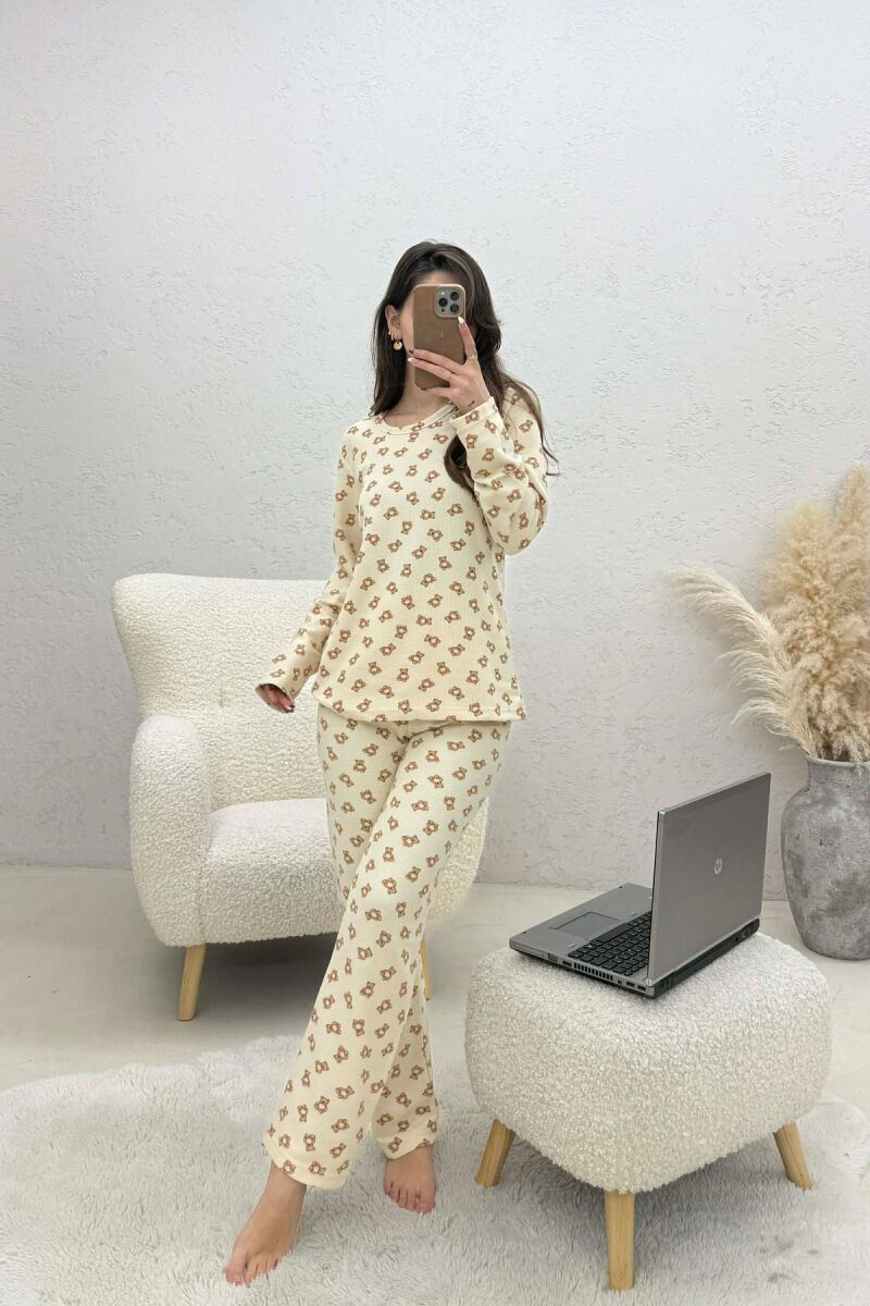 BEAR IMAGES DESIGN SWEATSHIRT+TROUSERS WOMEN PYJAMAS CREAM/KREM - 5