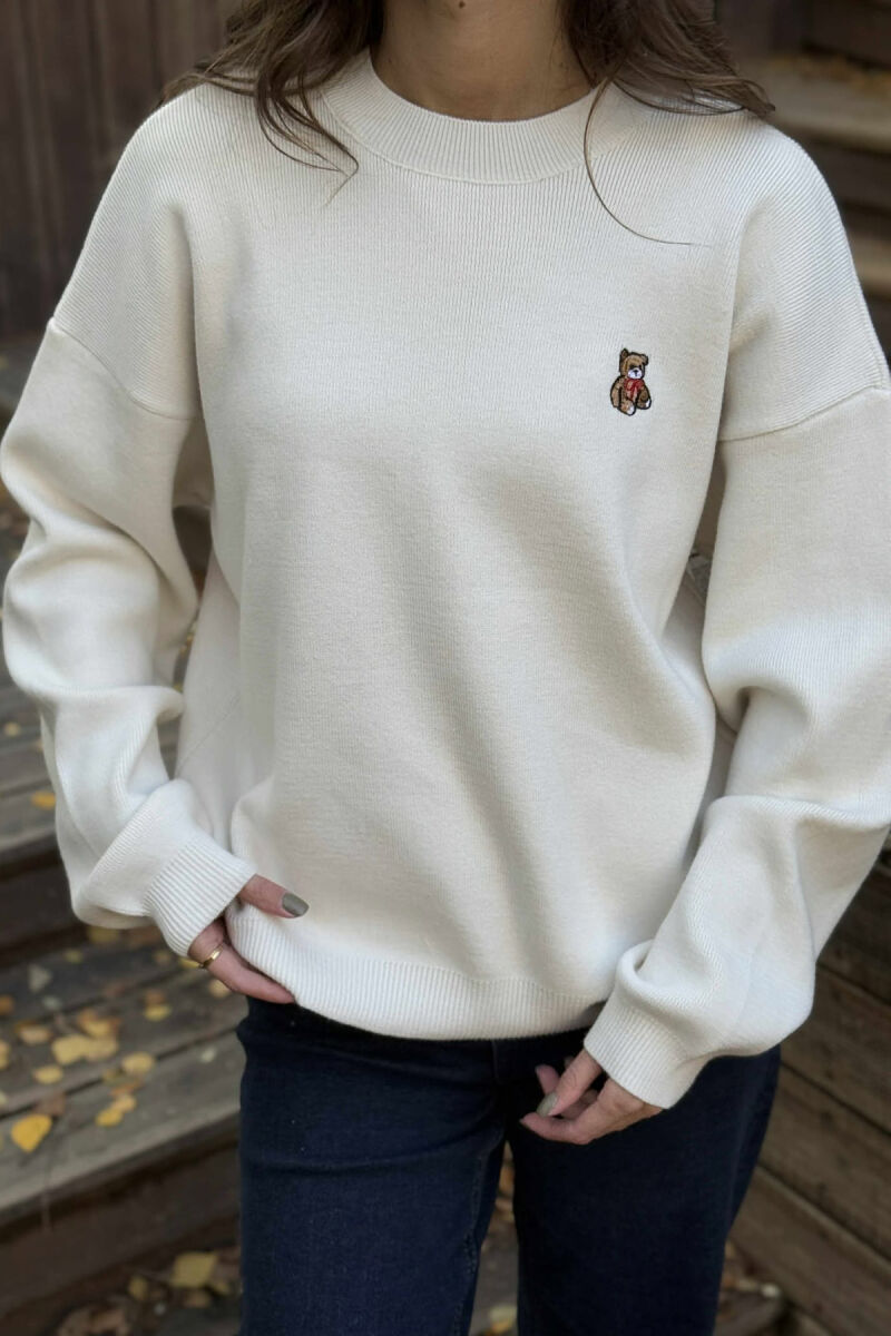 BEAR LOGO ONE COLOR WOMEN SWEATER CREAM/KREM - 4