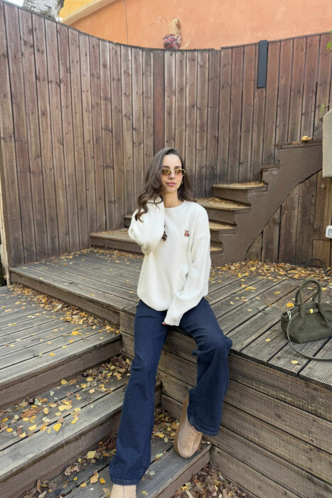 BEAR LOGO ONE COLOR WOMEN SWEATER CREAM/KREM - 5