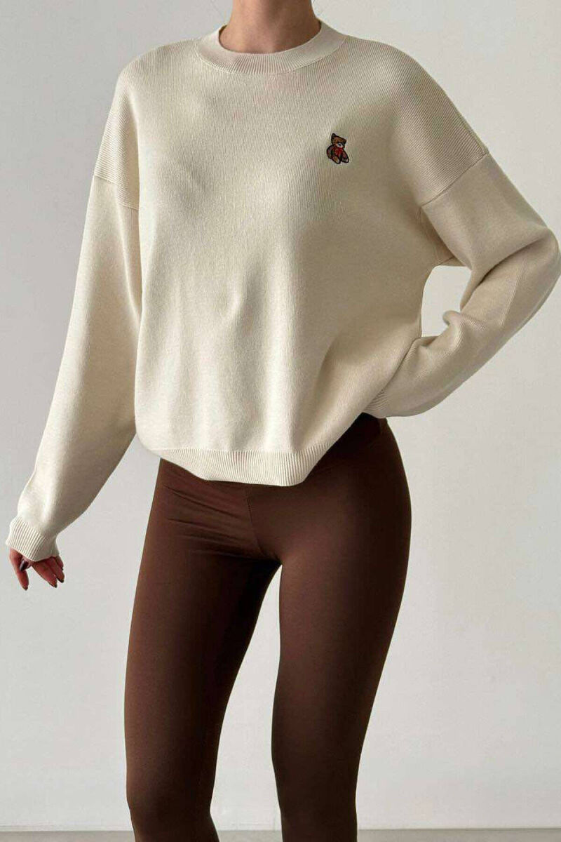 BEAR LOGO SIMPLE WOMEN SWEATER IN CREAM COLOR - 1