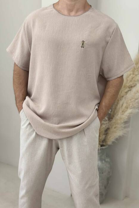 BEAR LOGO ONE COLOR MEN T-SHIRT LIGHT BROWN/KAZB - 2