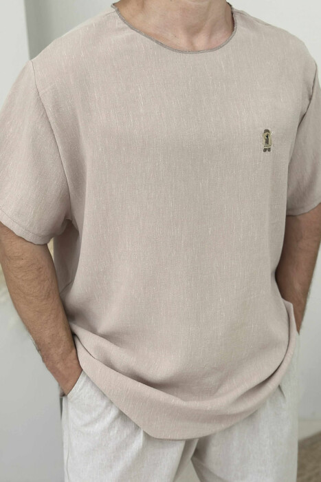 BEAR LOGO ONE COLOR MEN T-SHIRT LIGHT BROWN/KAZB - 3