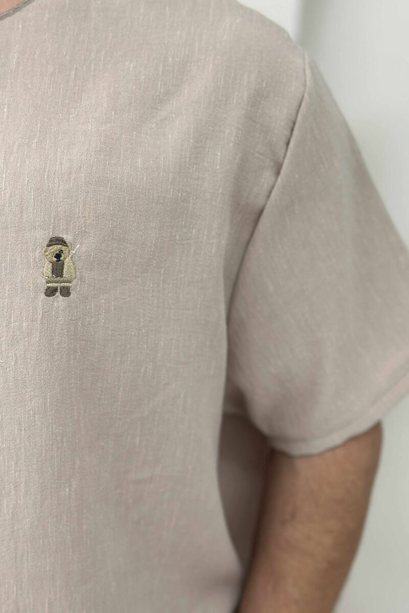 BEAR LOGO ONE COLOR MEN T-SHIRT LIGHT BROWN/KAZB - 4