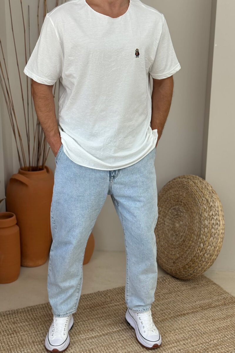 BEAR LOGO ONE COLOR MEN T-SHIRT WHITE-E BARDHE - 1