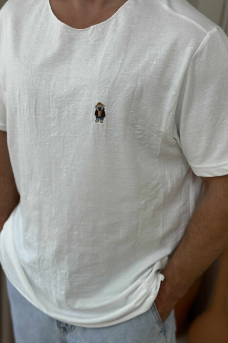 BEAR LOGO ONE COLOR MEN T-SHIRT WHITE-E BARDHE - 2