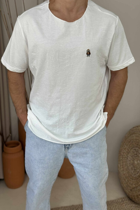 BEAR LOGO ONE COLOR MEN T-SHIRT WHITE-E BARDHE - 4