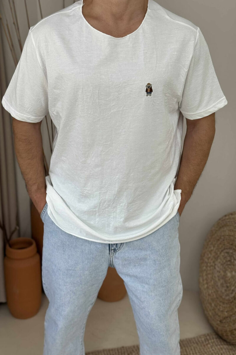 BEAR LOGO ONE COLOR MEN T-SHIRT WHITE-E BARDHE - 4