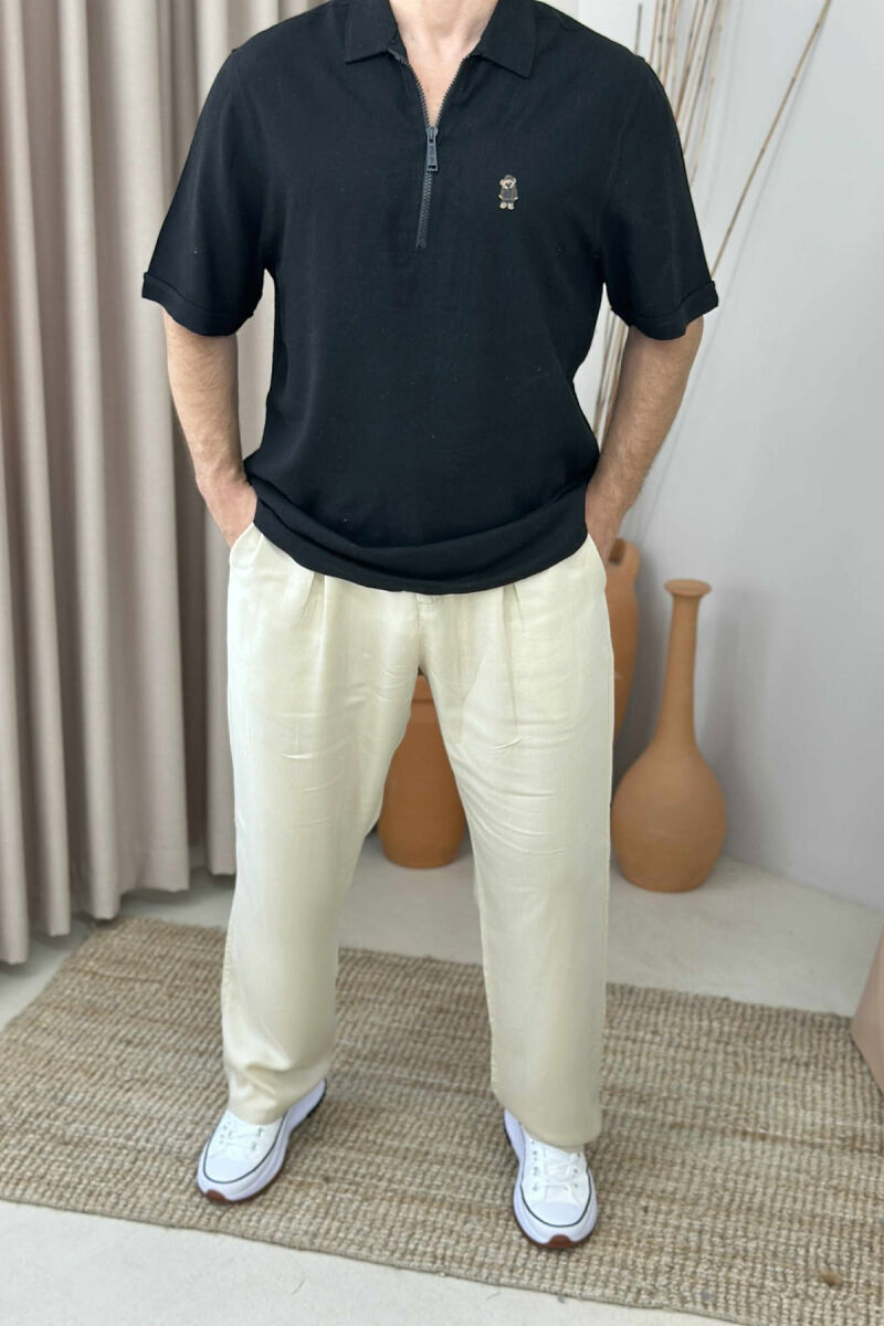 BEAR LOGO POLO NECK ZIPPERED MEN T-SHIRT BLACK/ E ZEZE - 1