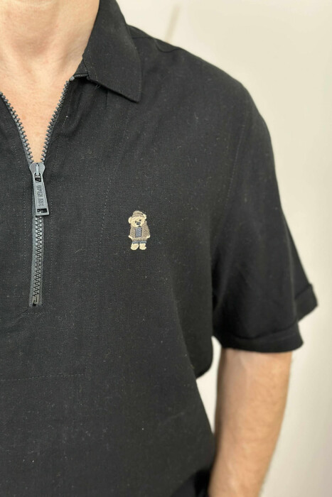 BEAR LOGO POLO NECK ZIPPERED MEN T-SHIRT BLACK/ E ZEZE - 3