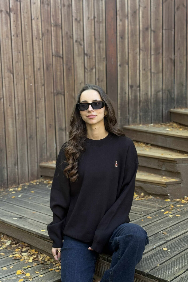 BEAR LOGO ONE COLOR WOMEN SWEATER BLACK/ E ZEZE - 1