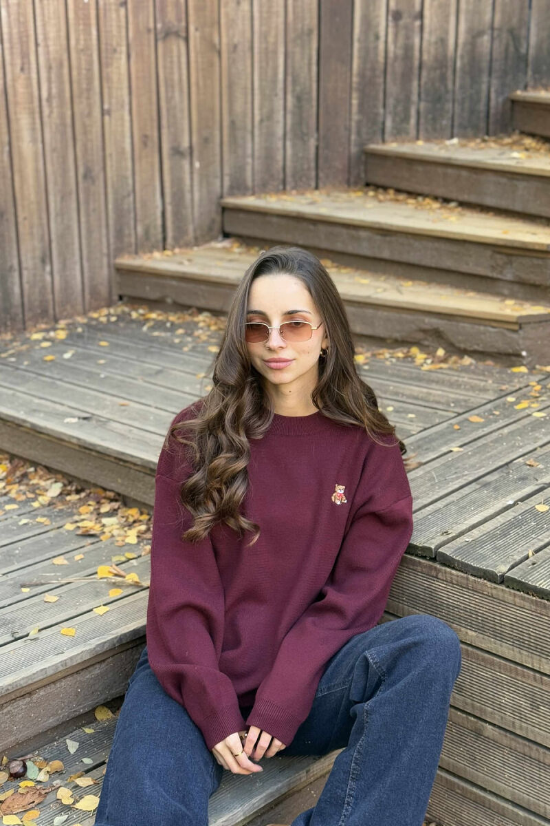 BEAR LOGO ONE COLOR WOMEN SWEATER BURGUNDY/VISHNJE - 1