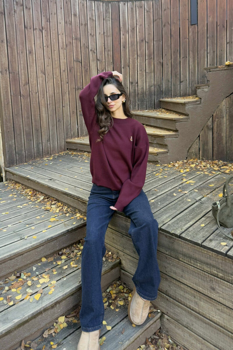 BEAR LOGO ONE COLOR WOMEN SWEATER BURGUNDY/VISHNJE - 2