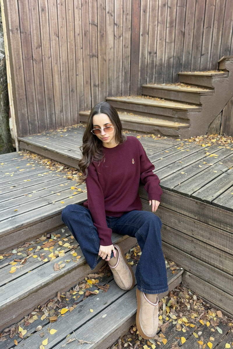 BEAR LOGO ONE COLOR WOMEN SWEATER BURGUNDY/VISHNJE - 3