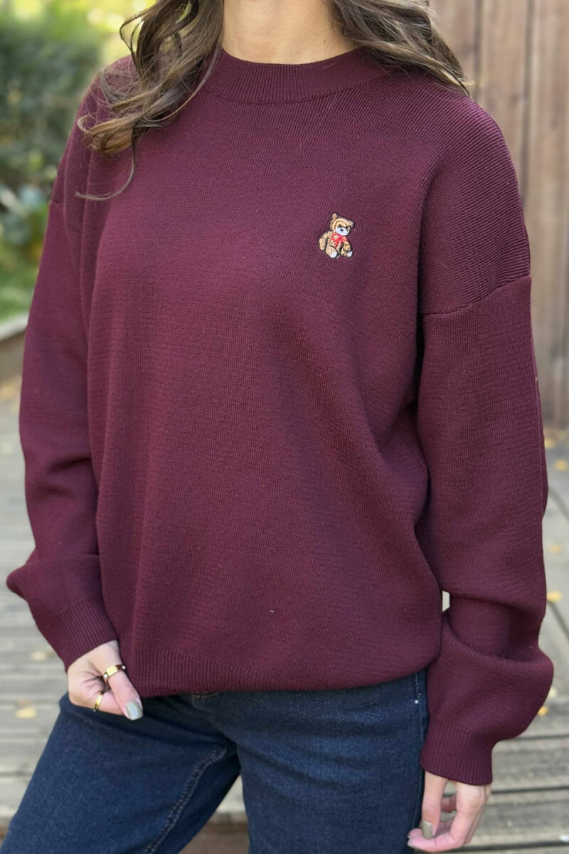 BEAR LOGO ONE COLOR WOMEN SWEATER BURGUNDY/VISHNJE - 4