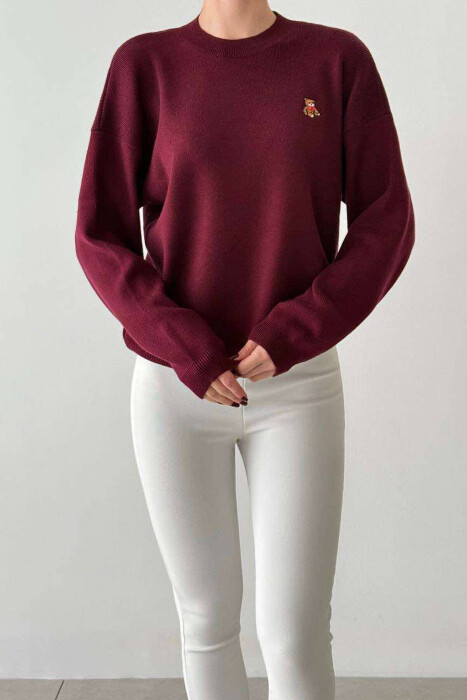 BEAR LOGO SIMPLE WOMEN SWEATER IN BURGUNDY COLOR 