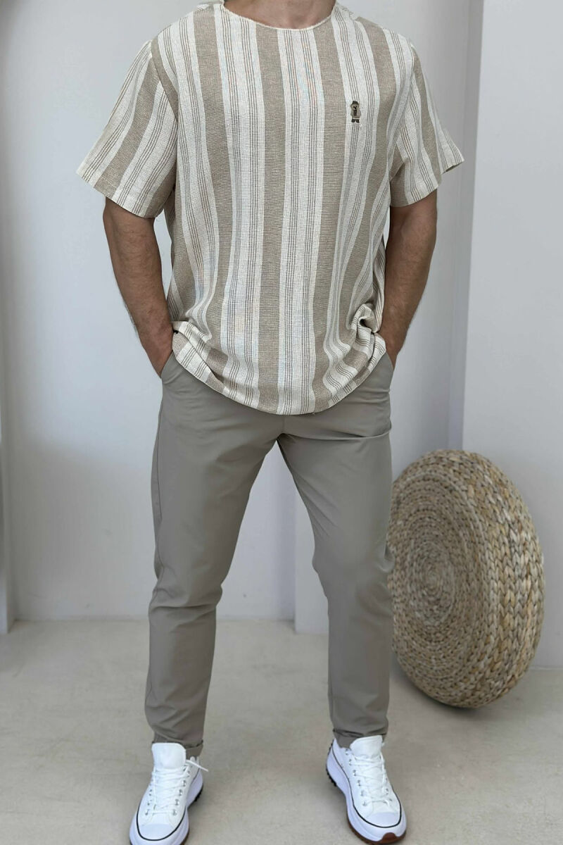 BEAR LOGO STRIPED MEN T-SHIRT BEIGE/BEZHE - 1