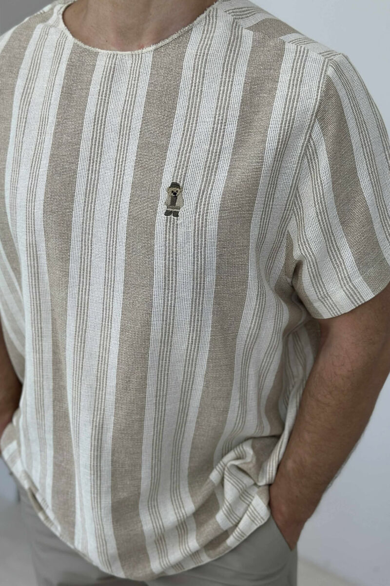 BEAR LOGO STRIPED MEN T-SHIRT BEIGE/BEZHE - 2